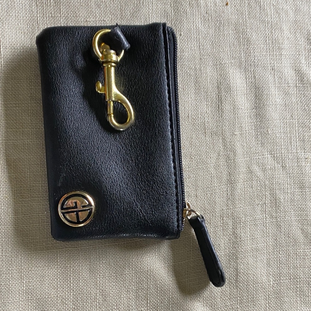 Black Leather Key Pouch with Gold Hardware
